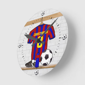 Personalisierter roter und blauer Fußball-Fußball Runde Wanduhr