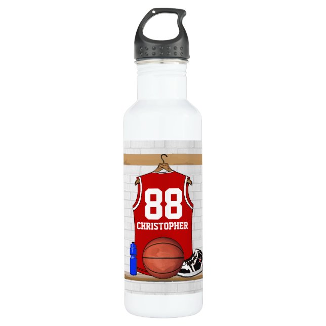 Personalisierter roter und weißer Basketball Trinkflasche (Vorderseite)
