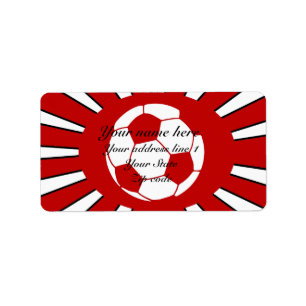 Personalisierter roter und weißer Fußballentwurf Adressaufkleber