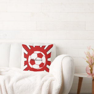Personalisierter roter und weißer Fußballentwurf Kissen