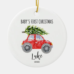 Personalisierter Roter Wagen Kreislauf Weihnachtss Keramik Ornament