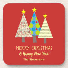 Personalisierter roter Weihnachtsbaum Getränkeuntersetzer