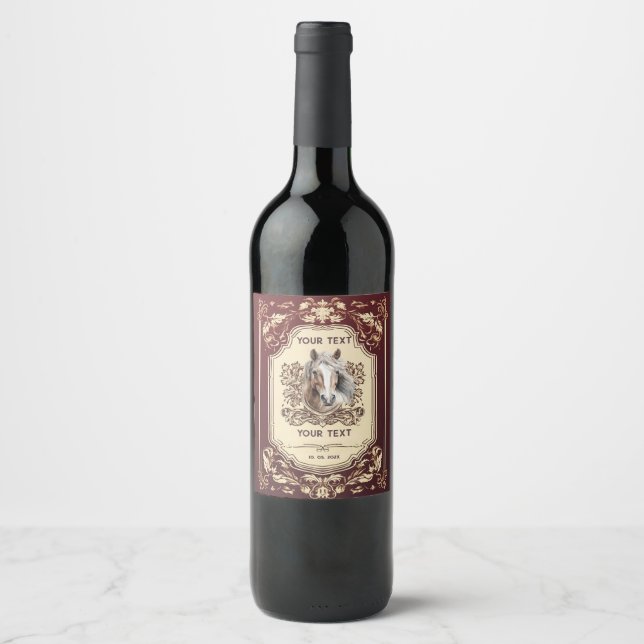 Personalisierter Roter Wein mit Pferd auf Etikett (Vorderseite)