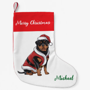 Personalisierter Rottweiler-Hund in Santa-Mütze Kleiner Weihnachtsstrumpf