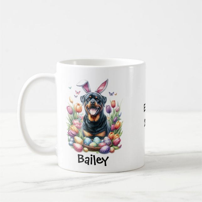 Personalisierter Rottweiler-Hund Ostern/Frühjahr Kaffeetasse (Links)