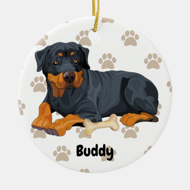 Personalisierter Rottweiler Hund, Welpe einen Name Keramik Ornament (Vorne)