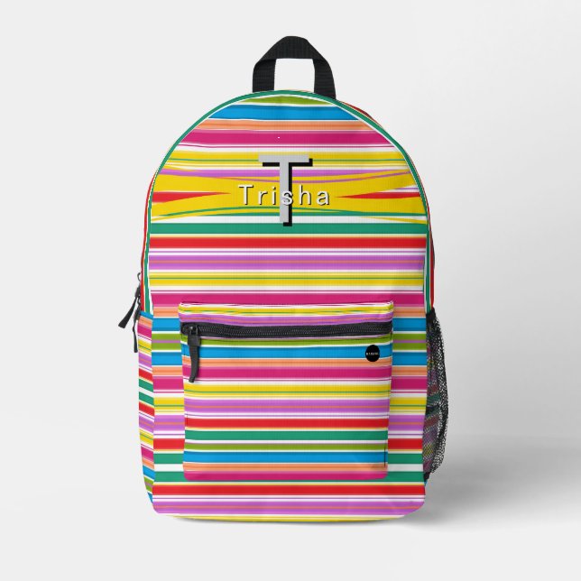 Personalisierter Rucksack mit farbigen Streifen HA (Vorderseite)