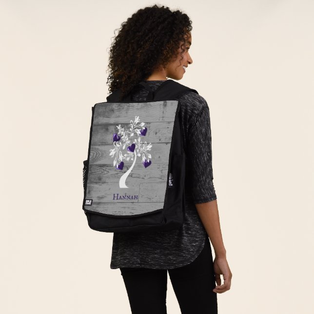 Personalisierter Rucksack mit lila Tree des Herzen (Ausgewaschen)