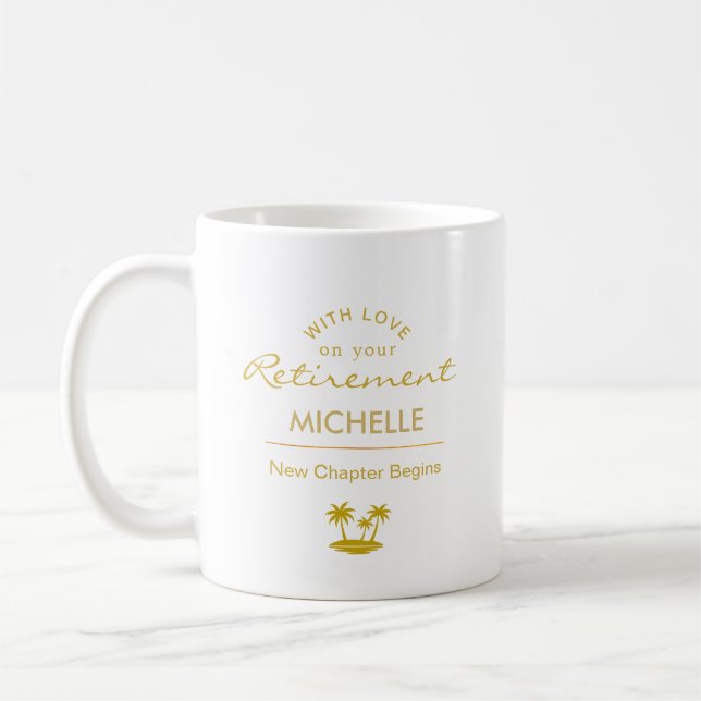 Personalisierter Ruhestand Ein neues Kapitel begin Kaffeetasse (Links)