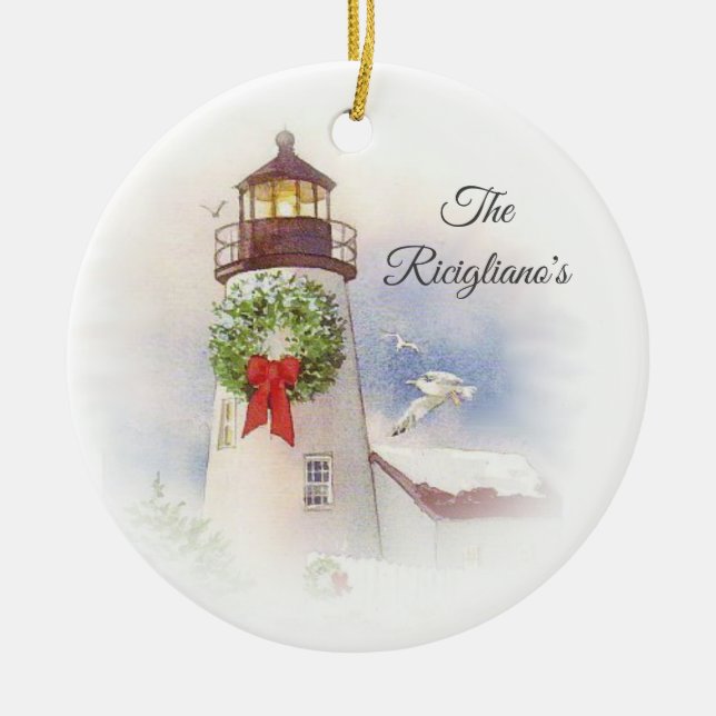 Personalisierter Rundgang Keramik Leuchtturm Ornament (Vorne)
