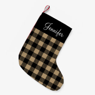 Personalisierter Rustikaler Brauner Büffel Karo Kleiner Weihnachtsstrumpf