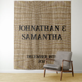 Personalisierter rustikaler Jute-Hochzeitsteppich Wandteppich