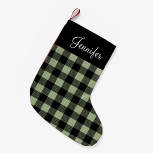 Personalisierter Rustikaler Salbeigrüner Büffel-Ka Kleiner Weihnachtsstrumpf