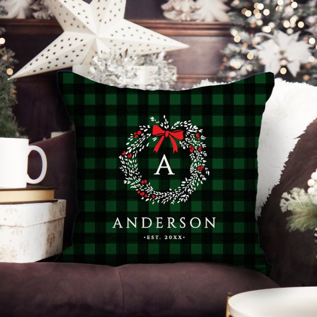 Personalisierter Rustikaler Urlaubswreath Buffalo  Kissen (Von Creator hochgeladen)