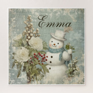 Personalisierter rustikaler vintage Schneemann Wei Puzzle
