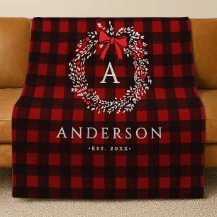 Personalisierter Rustikaler Weihnachtskranz Buffal Fleecedecke