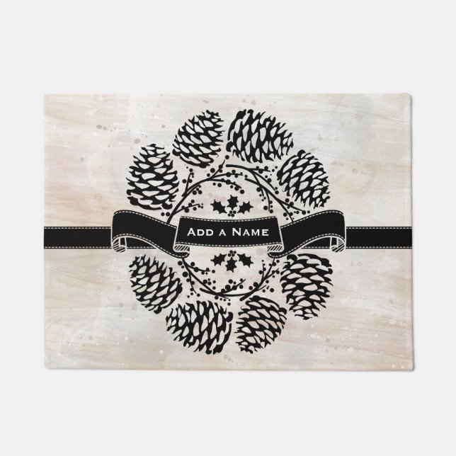 Personalisierter Rustikaler Winterholz-Buchten Lau Fußmatte (Vorderseite)