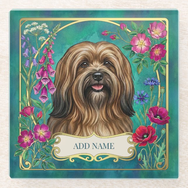 Personalisierter Sable Lhasa Apso Blumenglasunters Glasuntersetzer (Vorderseite)