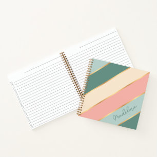 Personalisierter Sage-Grün-Pastell-Rosa-Gold-Strei Notizbuch