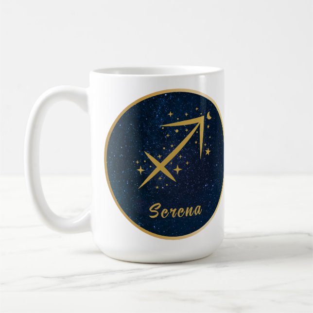 Personalisierter Sagittarius-Zooikensymbol Kaffeetasse (Links)
