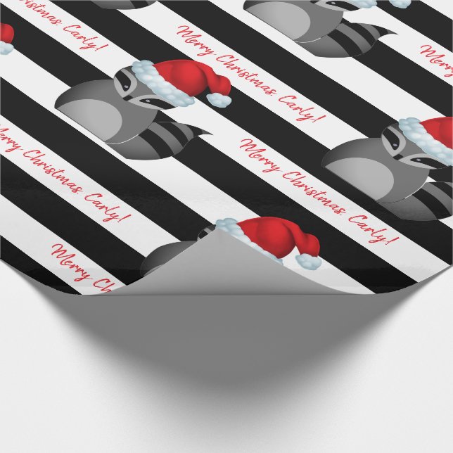 Personalisierter Sankt-Raccoon Striped Geschenkpapier (Ecke)