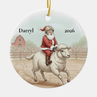 Personalisierter Santa beim Mutton Busting Keramik Ornament