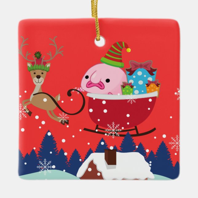 Personalisierter Santa Blobfish Keramikornament (Vorderseite)