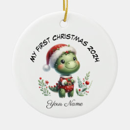 Personalisierter Santa Dinosaurier Erste Weihnacht Keramik Ornament