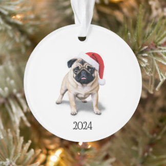 Personalisierter Santa Mops Akryler Ornament