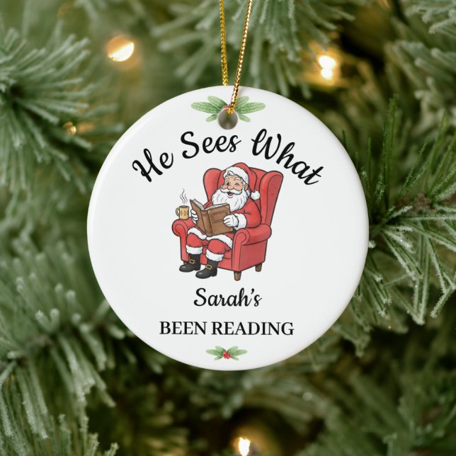 Personalisierter Santa Reading Ornament für Buchun (Baum)