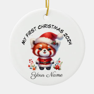 Personalisierter Santa Red Panda Bär Erste Weihnac Keramik Ornament