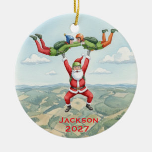 Personalisierter Santa Skydiving Keramik Ornament
