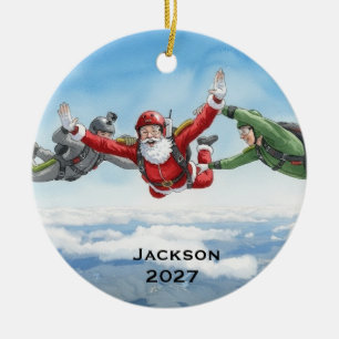 Personalisierter Santa Skydiving Keramik Ornament