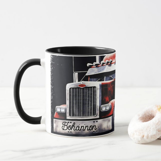 Personalisierter Sattelschlepper Tasse (Mit Donut)