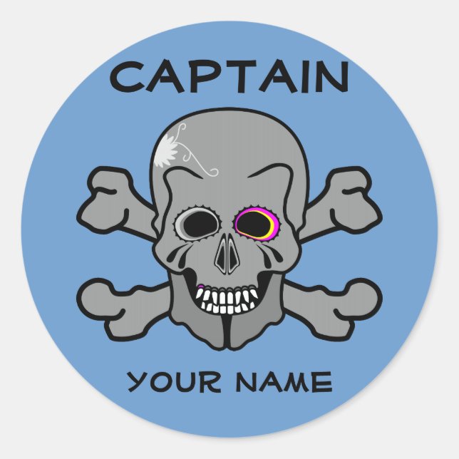 Personalisierter Schädel und Knochen Runder Aufkleber (Vorderseite)
