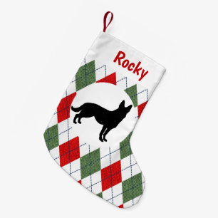 Personalisierter Schäferhund-rote und grüne Raut Kleiner Weihnachtsstrumpf