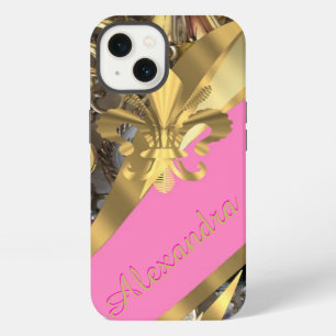 Personalisierter schicker eleganter Gold- und Rosa iPhone 13 Hülle