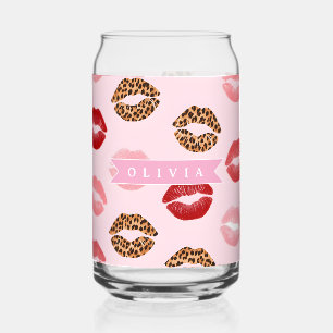 Personalisierter Schicker Rosa Leoparden Druck Lip Dosenglas