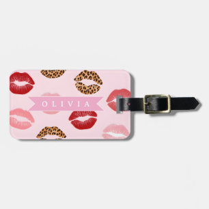 Personalisierter Schicker Rosa Leoparden Druck Lip Gepäckanhänger