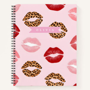 Personalisierter Schicker Rosa Leoparden-Druck Lip Notizbuch