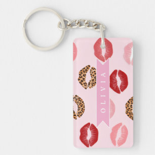 Personalisierter Schicker Rosa Leoparden-Druck Lip Schlüsselanhänger