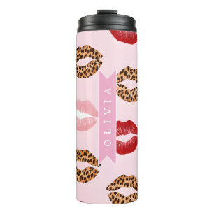 Personalisierter Schicker Rosa Leoparden Druck Lip Thermosbecher
