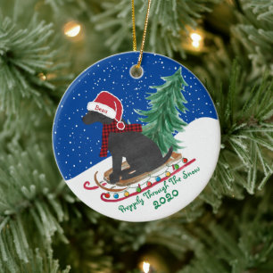 Personalisierter schicker schwarzer Lab Xmas-Schli Keramik Ornament