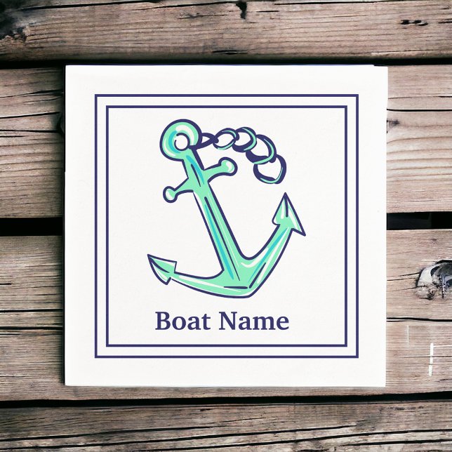 Personalisierter Schiffsname Navy Green Anchor Nau Serviette (Von Creator hochgeladen)