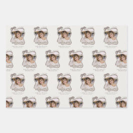 Personalisierter Schleifen-Wellenrahmen-Foto-Absch Geschenkpapier Set
