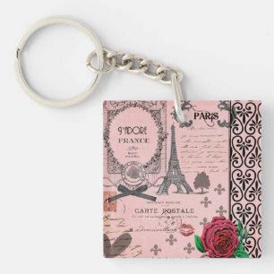 Personalisierter Schlüsselanhänger Vintager rosa