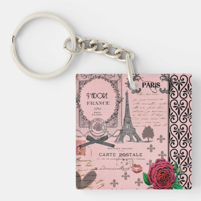 Personalisierter Schlüsselanhänger Vintager rosa (Vorderseite)