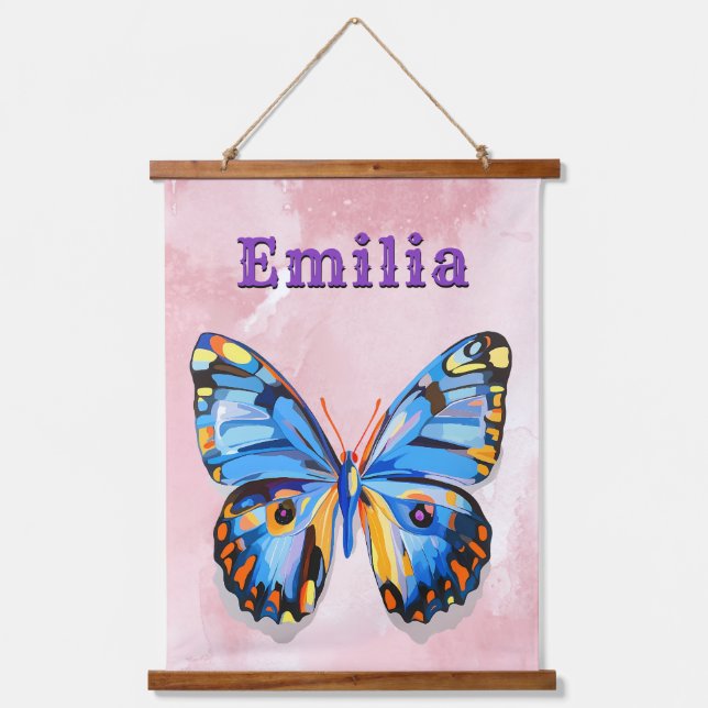 Personalisierter Schmetterling-Individuelle Name P Wandteppich Mit Holzrahmen (Vorderseite)
