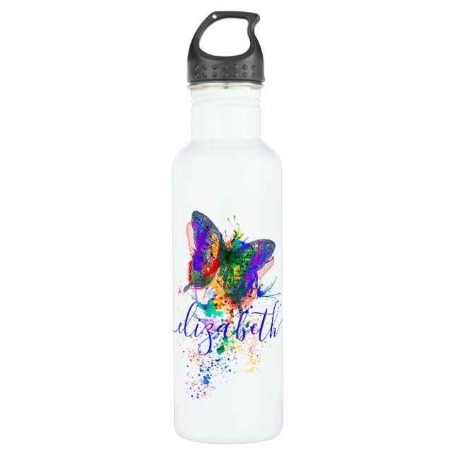 Personalisierter Schmetterling-Spritzer Edelstahlflasche (Vorderseite)