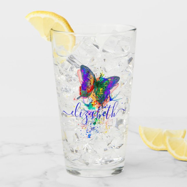 Personalisierter Schmetterling-Spritzer Glas (Vorderseite Ice)